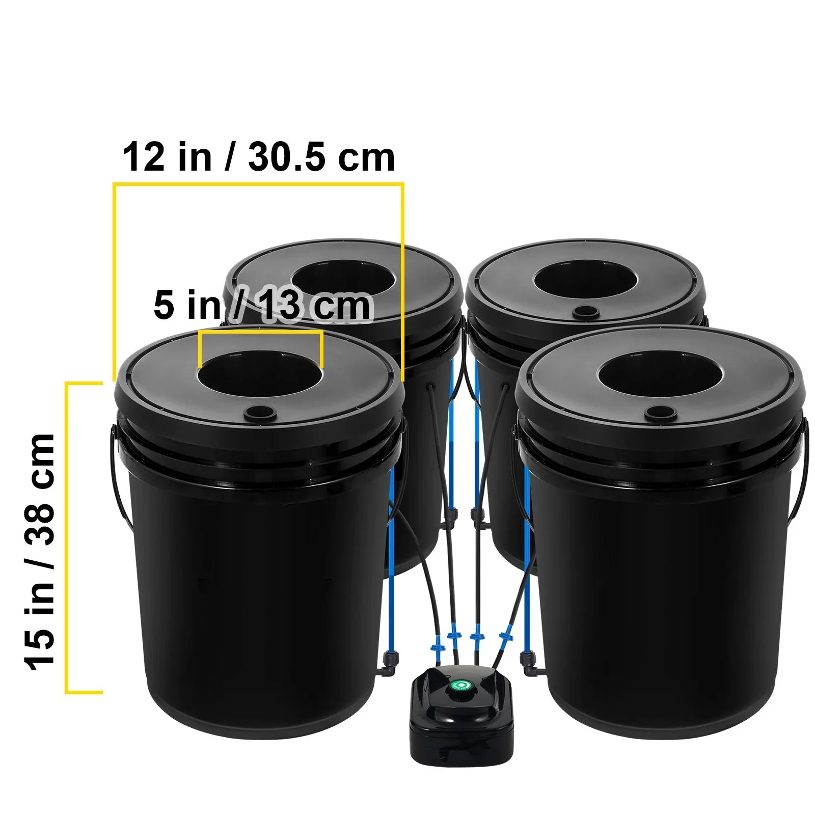 5 Gallon 4 Buckets  Hydroponic System Deep Water Culture Growing Bucket, Hydroponics Grow Kit with Pump