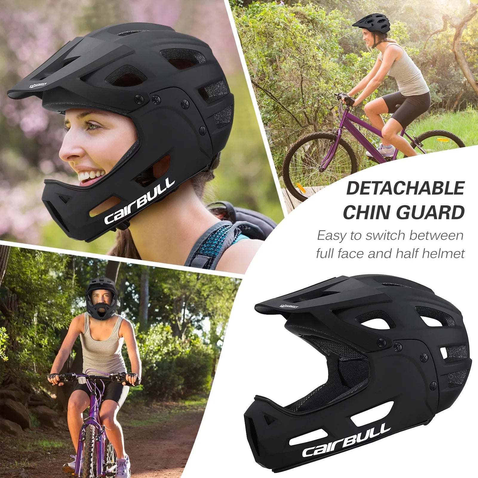 Full Face Bike Helmet Adult Cycling Helmet with Detachable Chin Guard and Visor for Mountain Biking