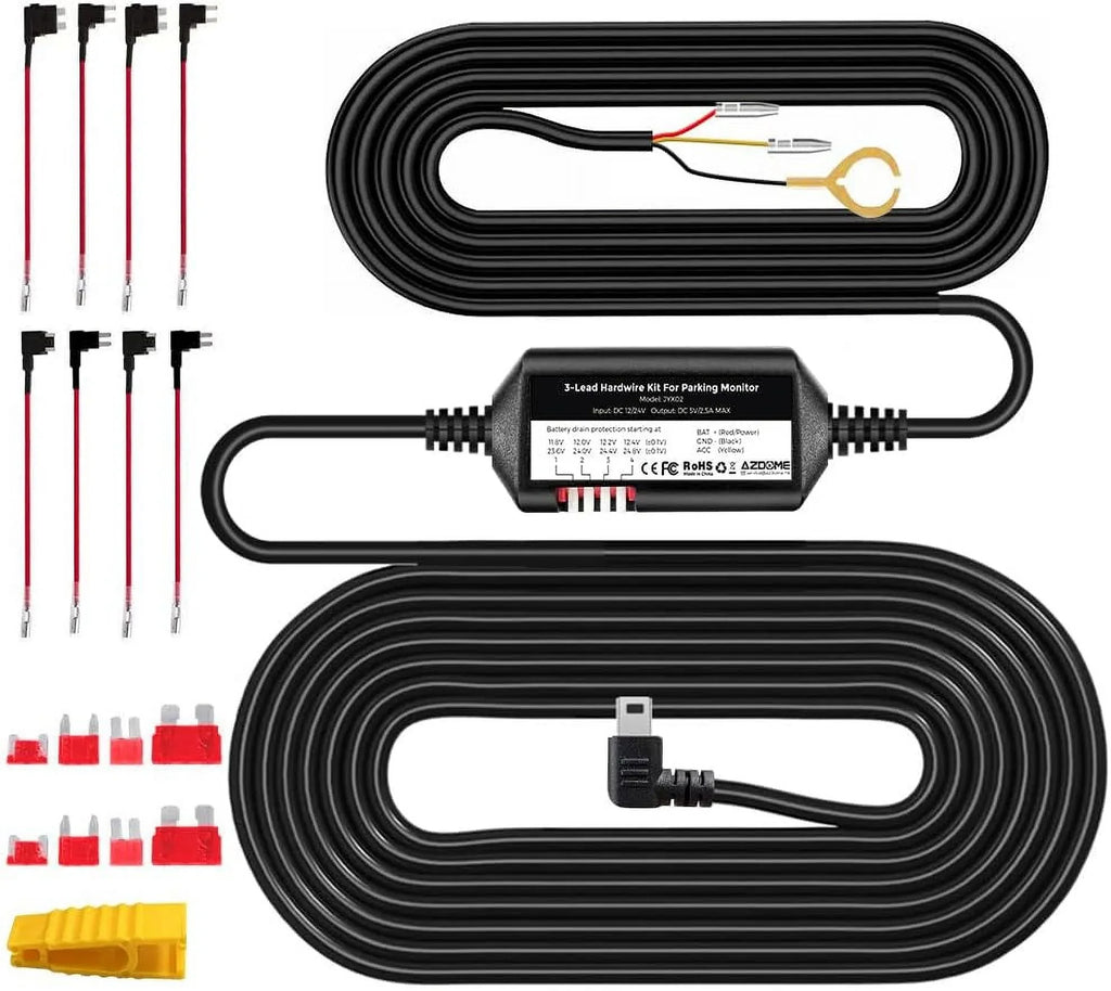 3-Lead Acc Hardwire Kit Mini- Port for M550 Dash Cam, 12ft with Fuse Kit, for Dash Camera 24H Parking Monitor