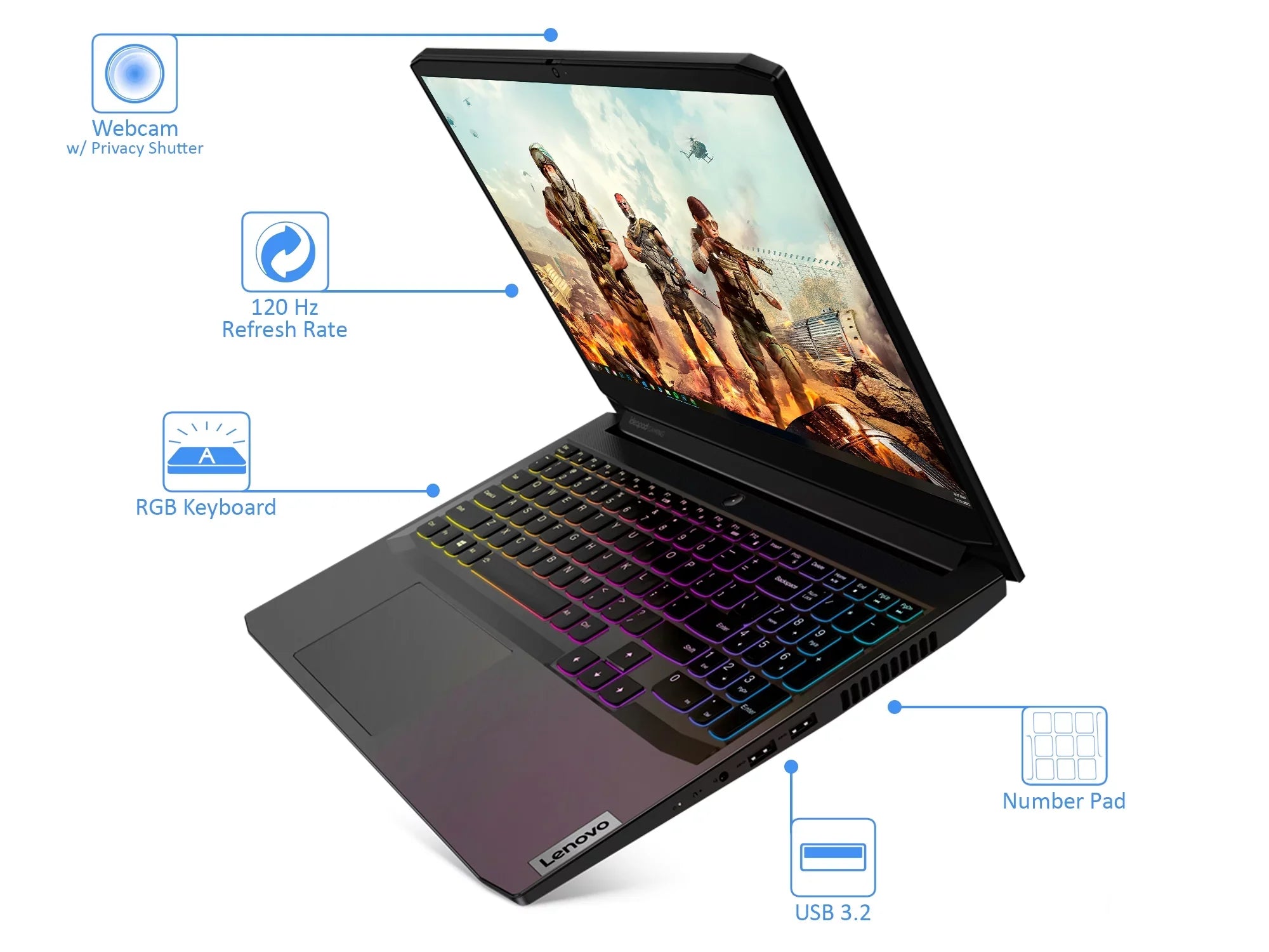 Lenovo IdeaPad 3 Gaming Laptop, 15.6" 120Hz  Display,  Ryzen 5 5600H Upto 4.2GHz, 32GB , 2TB NVMe ,  GeForce  3050, , Wi-Fi, Bluetooth, Windows 10 Pro