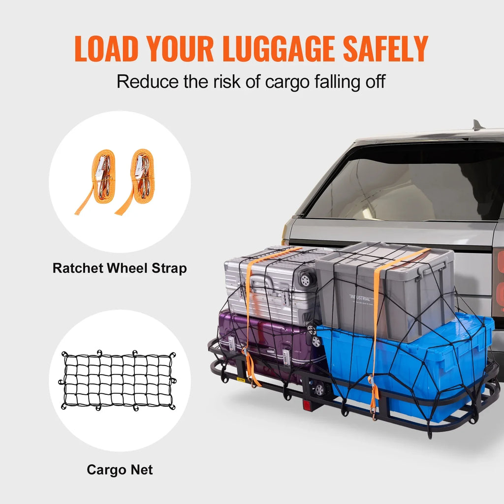 Hitch Mount Cargo Carrier 53x19x5 in 500lb & Cargo Net Fits 2" Receiver