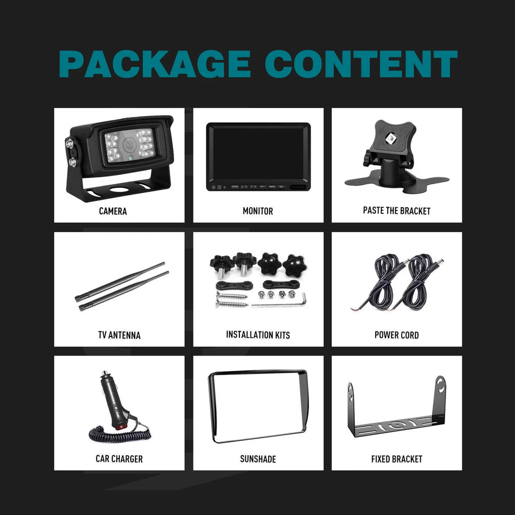 7" Display  1080P Wireless 3CH Rear View Backup Camera Kit for Truck Trailer