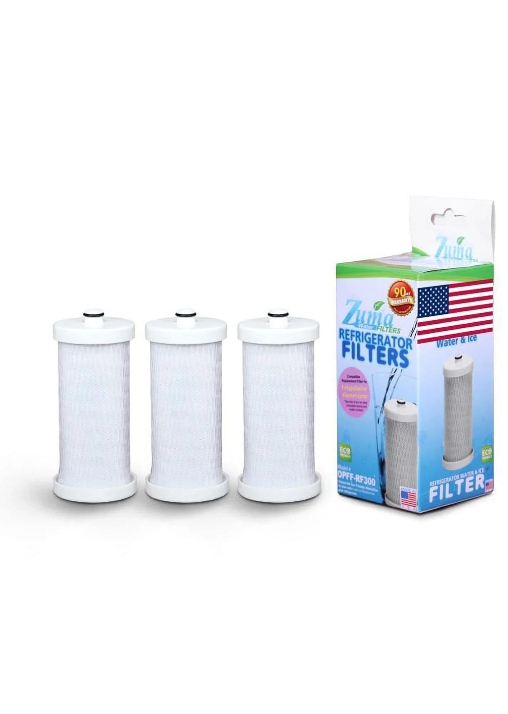 Brand , Water and Ice Filter , Model # -RF300 , Compatible with Frigidaire® 204389101 - 3 Pack - Made in U.S.A.