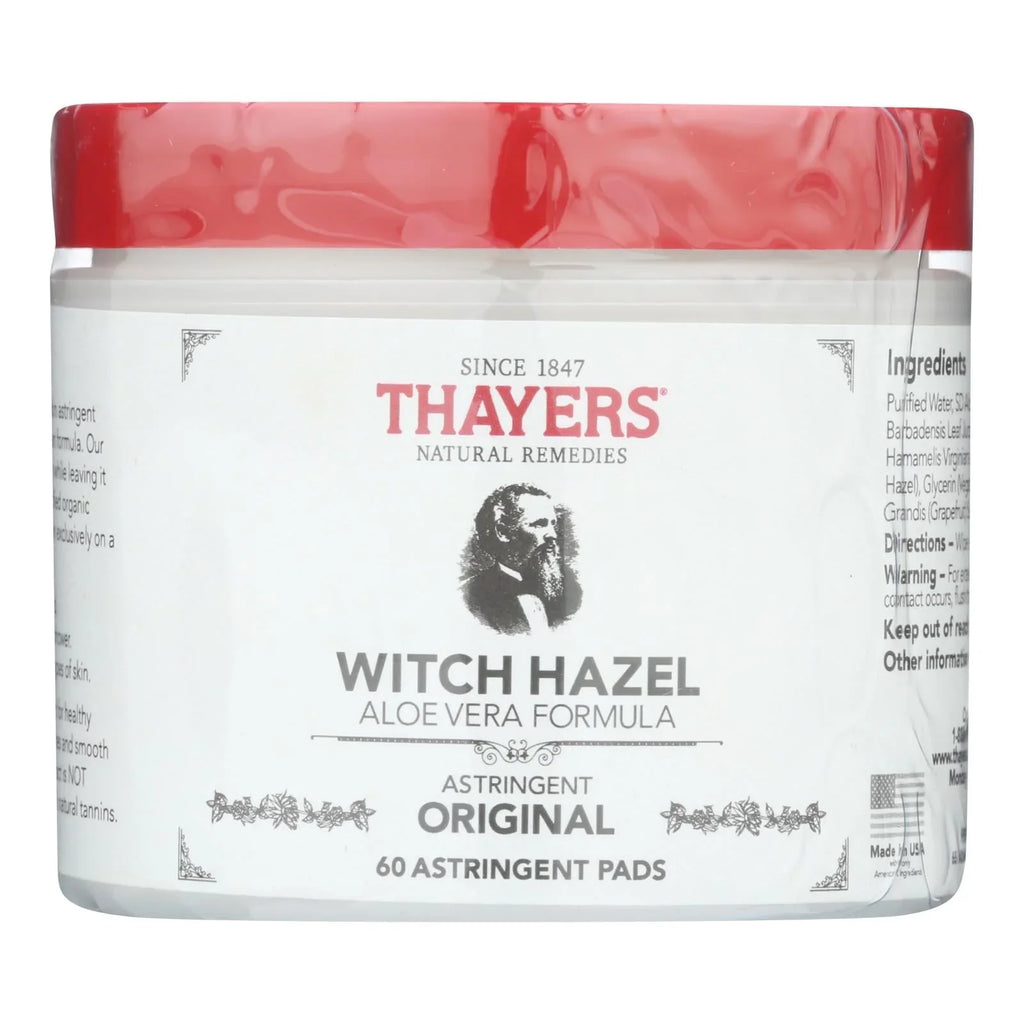 Thayers Witch Hazel Aloe Vera Formula Original 60 Pads Pack of 4