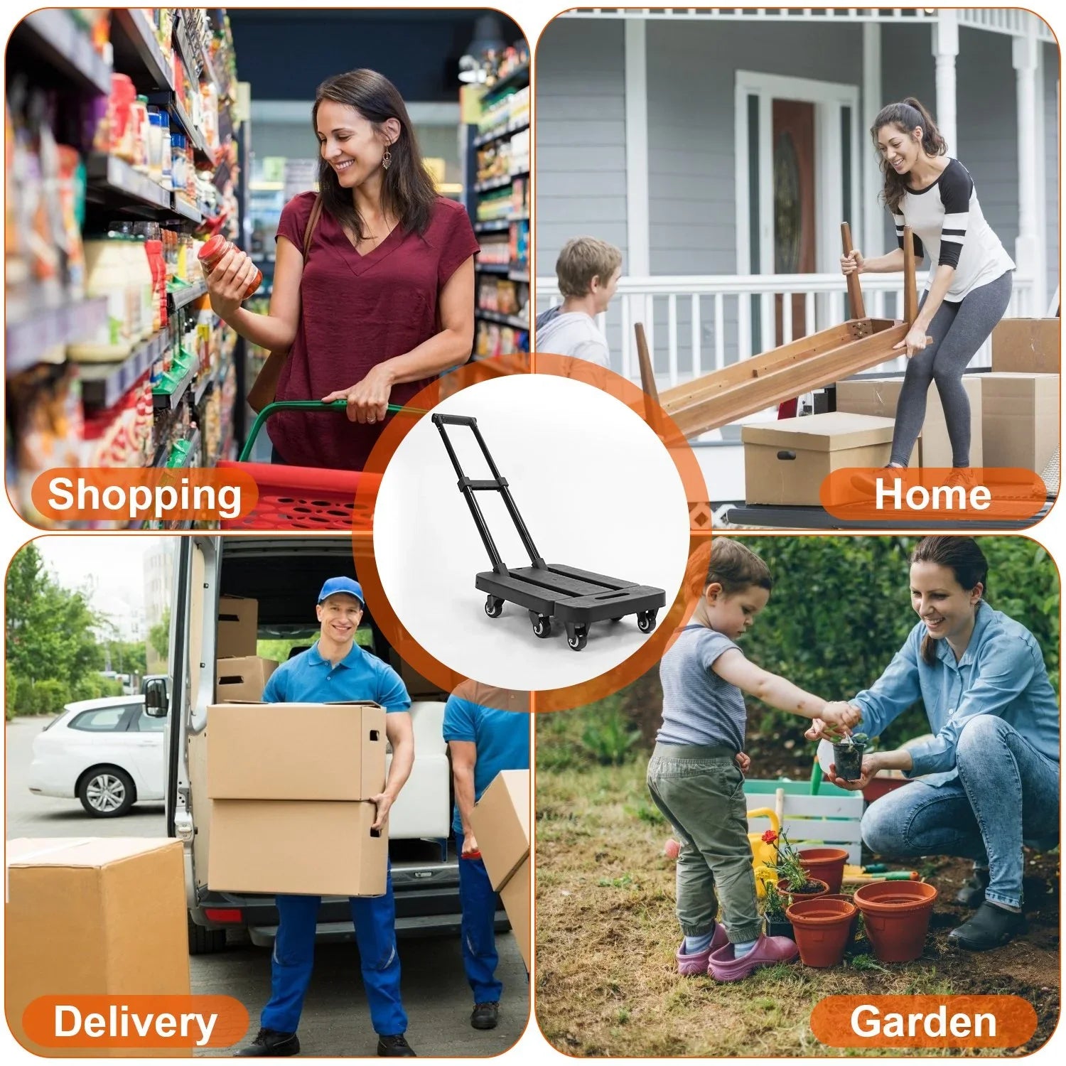 Folding Hand Truck iMounTEK 165LBS Heavy Duty Luggage Cart Utility Dolly Platform Cart for Luggage with Retractable Handle 1 Elastic Ropes Black