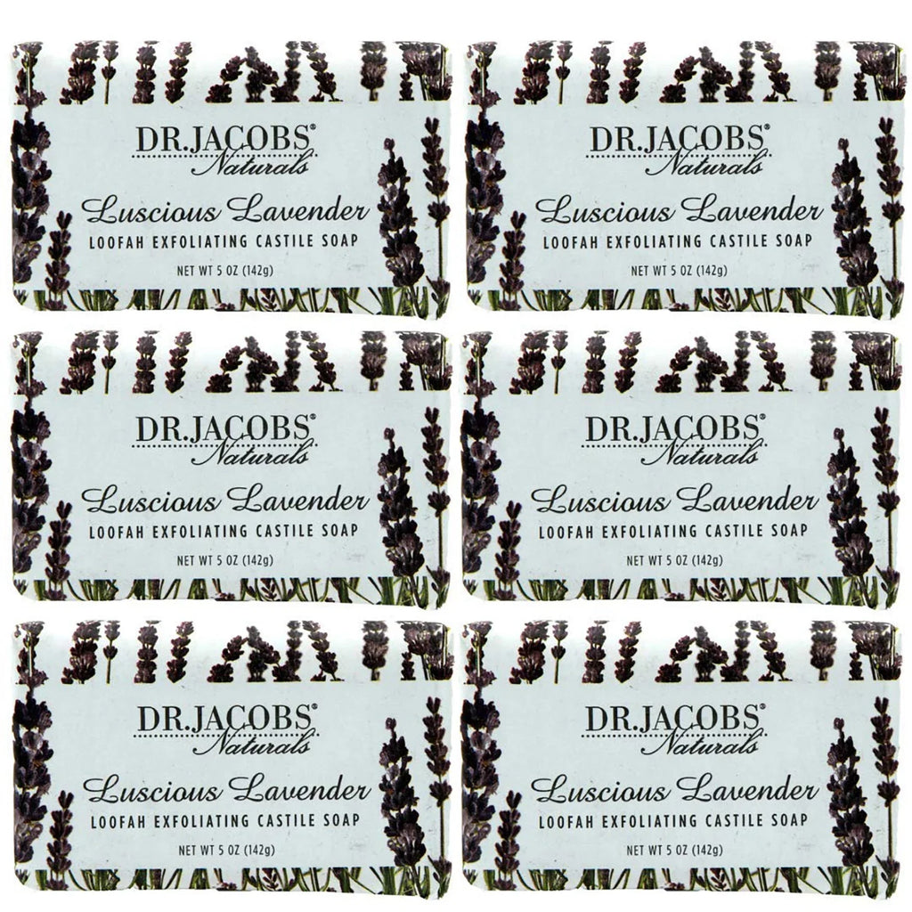 Dr Jacobs Naturals Luscious Lavender Castile Bar Soap Plant Based Vegan Soap, 5 Oz 6-Pack