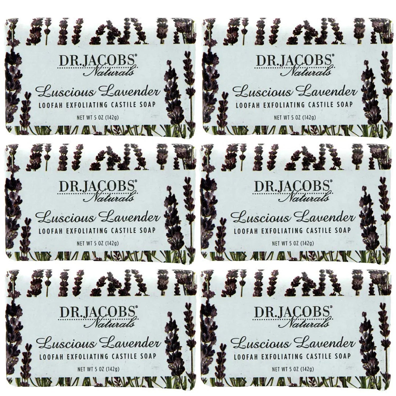 Dr Jacobs Naturals Luscious Lavender Castile Bar Soap Plant Based Vegan Soap, 5 Oz 6-Pack