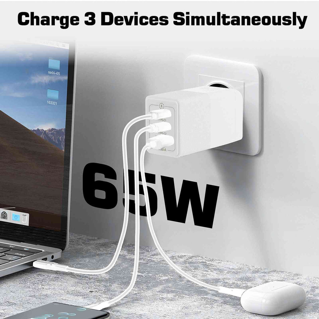 UrbanX 65W Fast Travel Charger with 3 Ports  & Dual -C High-Speed Charging Compatible with  One A9/One M9/Desire Eye/Butterfly 2/One Remix, iPhone, Samsung Galaxy, Google Pixel, MacBook