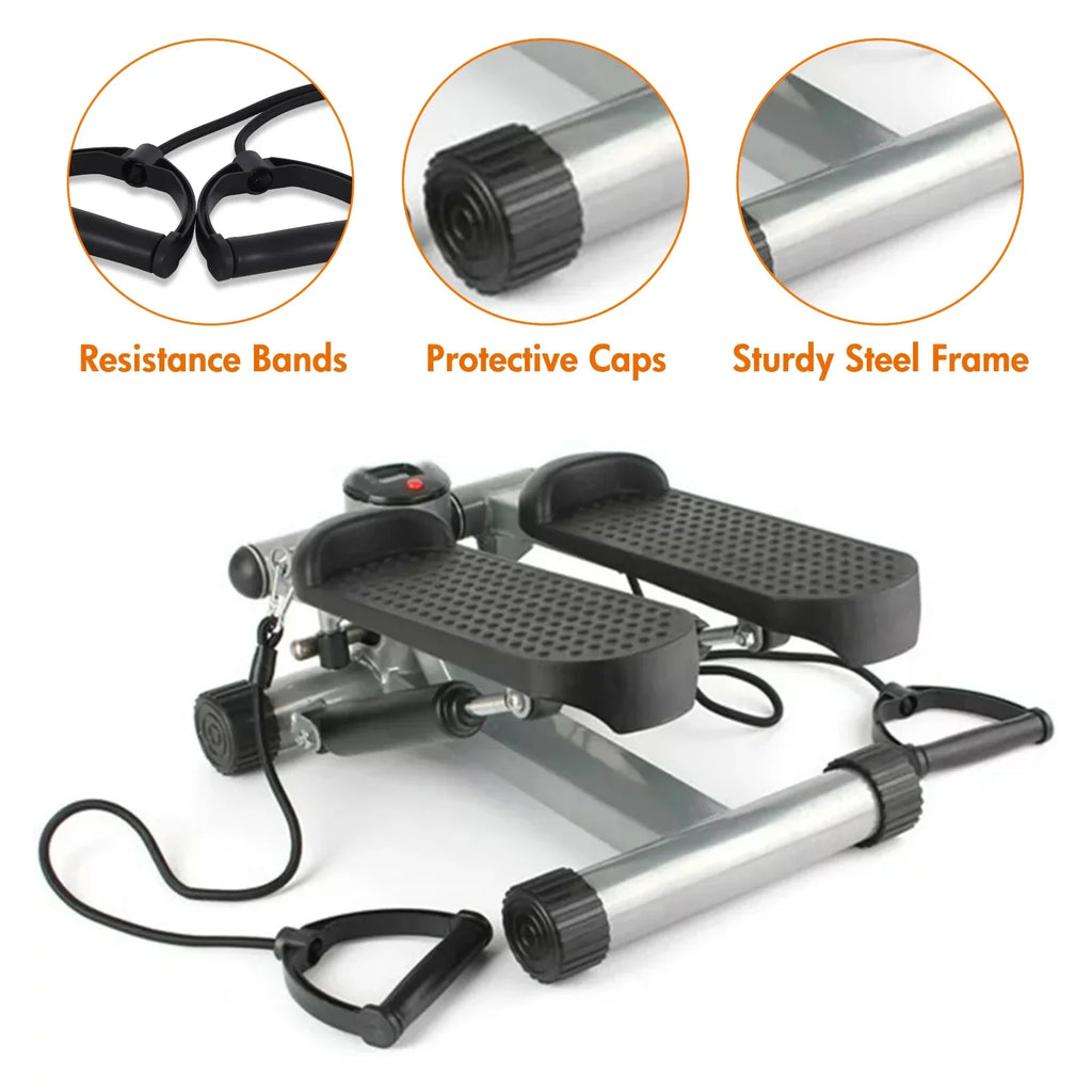 Stepper for Exercise, Stair Stepper Cardio Equipment with Resistance Bands, Mini Stepper Adjustable Stride Height Gray