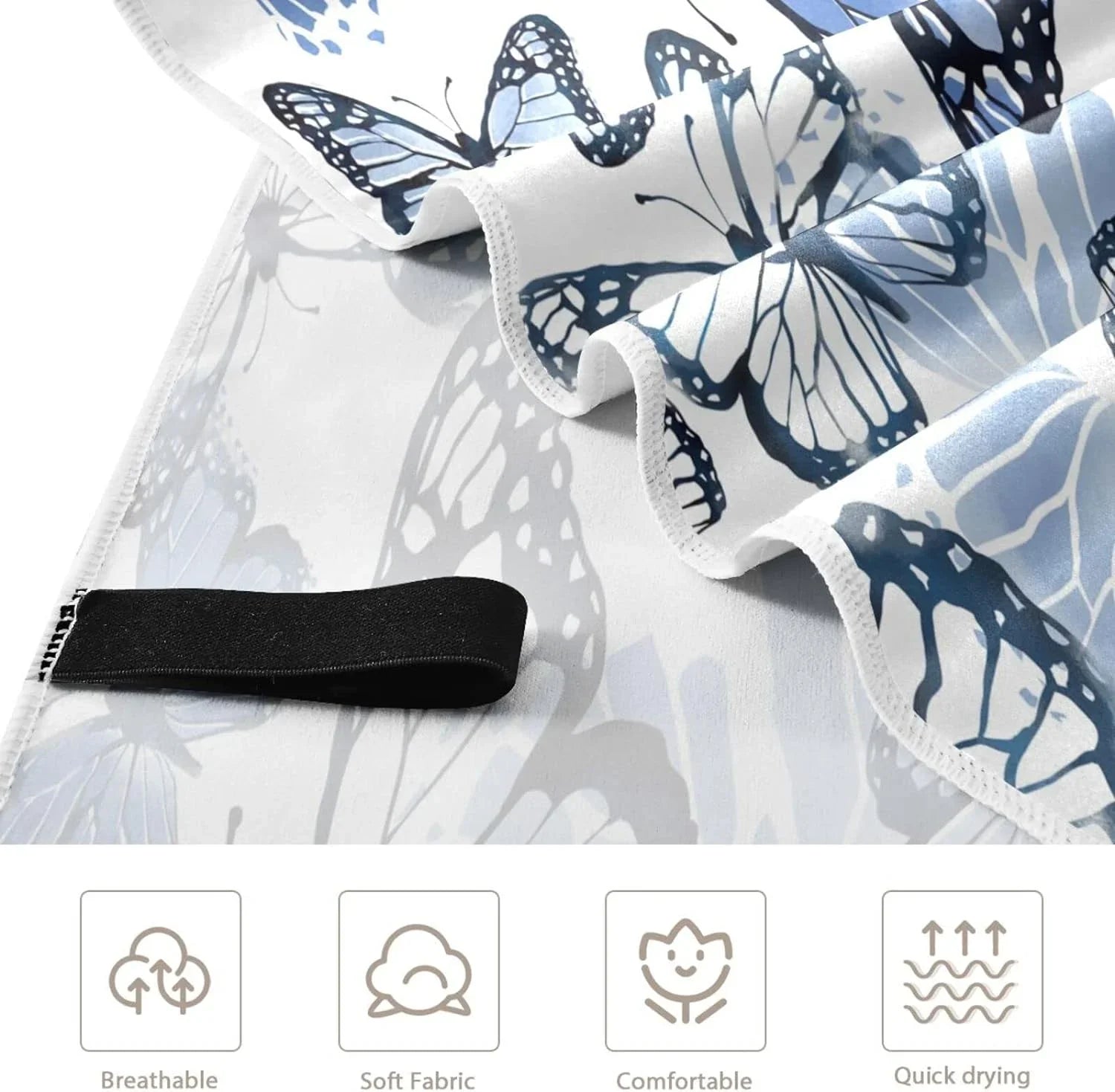 Bestwell Blue Butterfly Beach Towel Oversized Towel Blanket, Thin Lightweight Microfiber Sand Free Quick Dry Towel, 30”X60” Multipurpose Pool Bath Yoga Swim Shower Towel