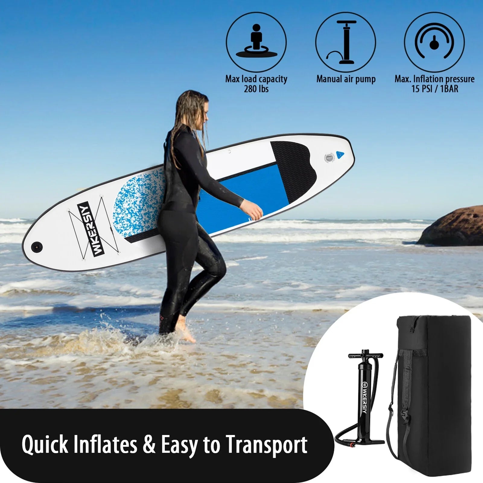 Inflatable Stand Up Paddle Board Non-Slip  for All Skill Levels Surf Board with Air Pump Carry Bag Leash Standing Boat for Youth & Adult