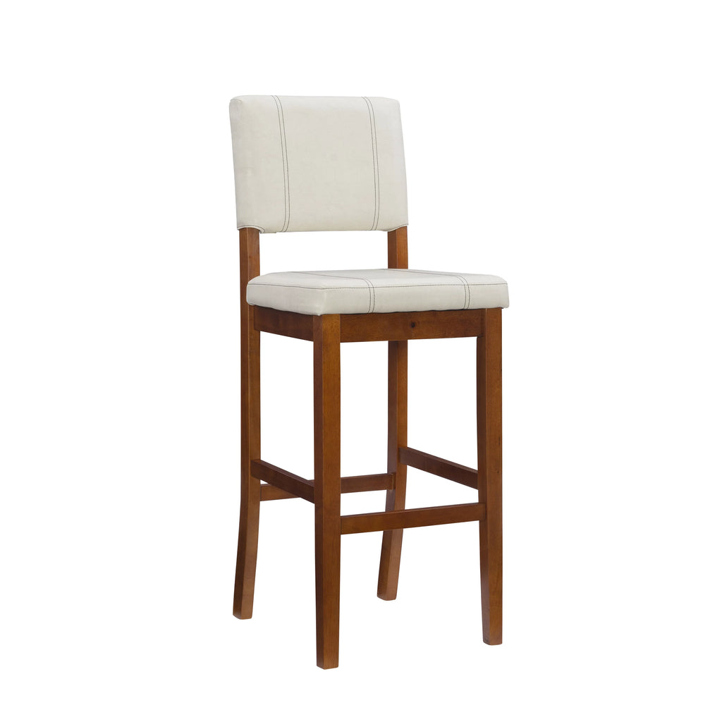 Linon Mulberry Padded Bar Stool, 30" Seat Height, Medium Dark Walnut Finish with Cream  Fabric
