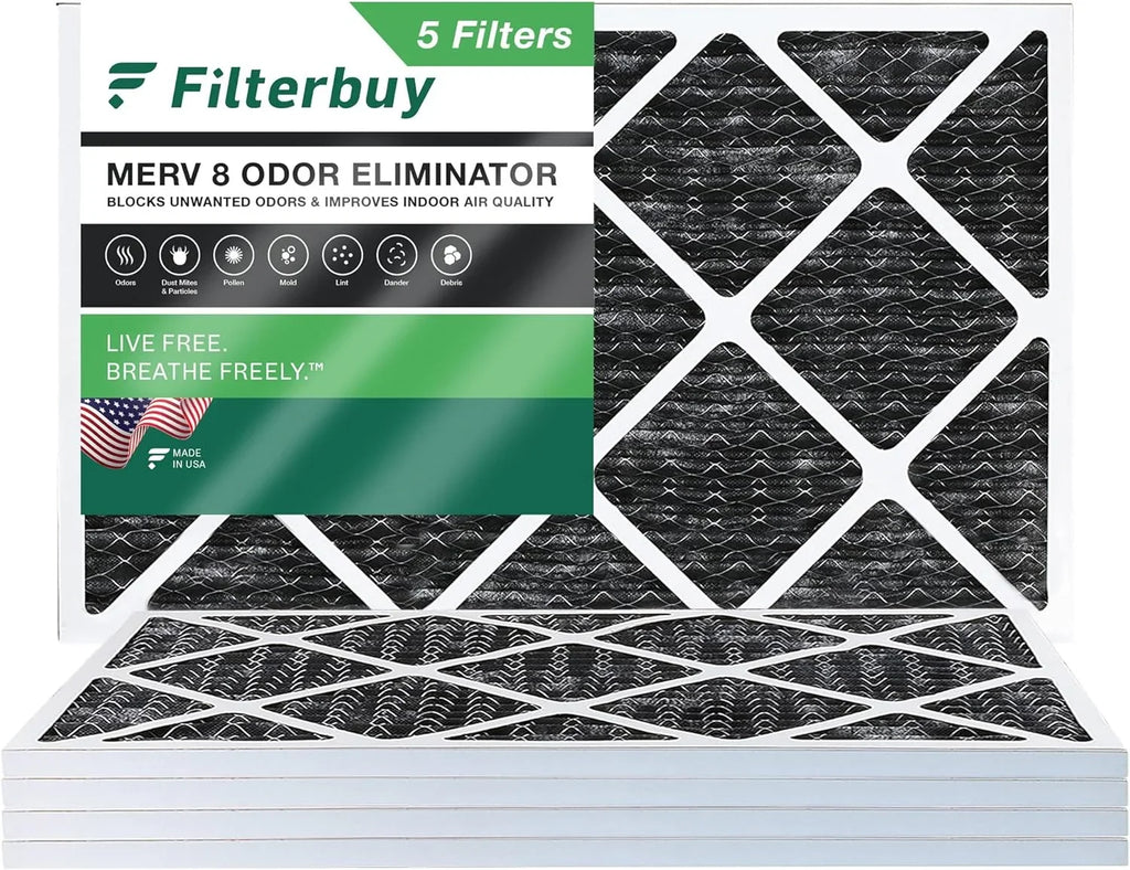 Filterbuy 16x25x1  8 Odor Eliminator Pleated   Furnace Air Filters with Activated Carbon (5-Pack)