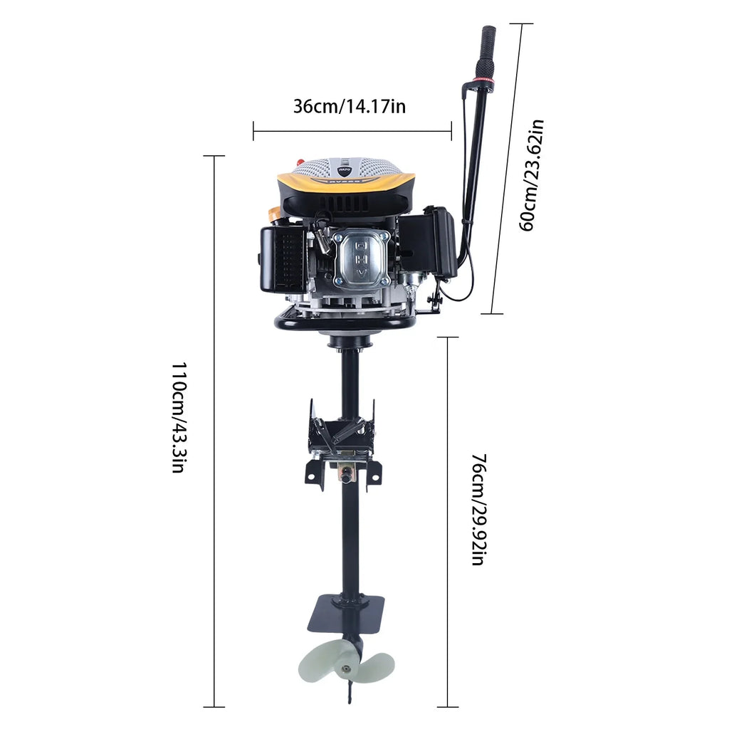 4 Stroke 4.3KW Outboard Engine,225CC Air Cooling System Outboard Boat Motor Heavy Duty Outboard Motor Propeller Boat Engine