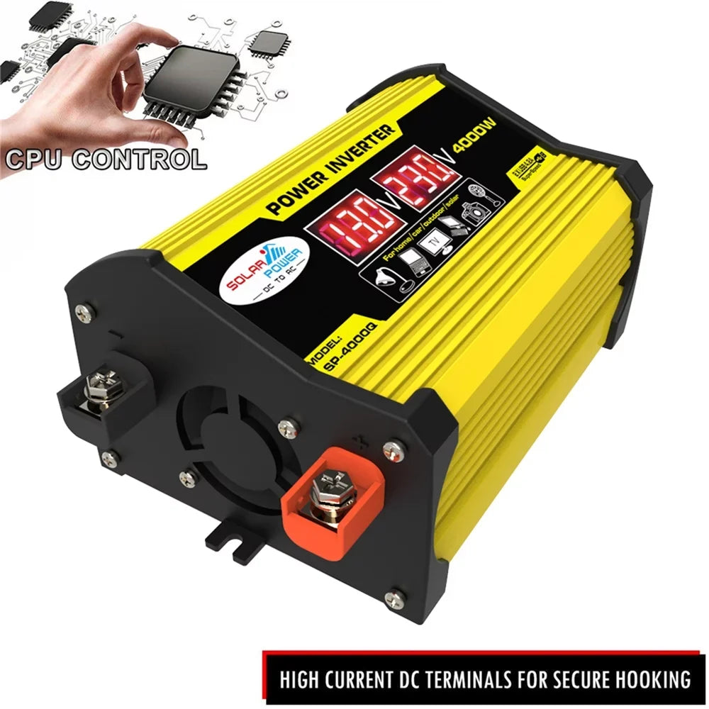 Gecheer Portable Inverter Car Power Inverters DC12Volt To AC110220Volt Transformer 4000W Modified SineWave Inverter Dual  Display Auto Inverters
