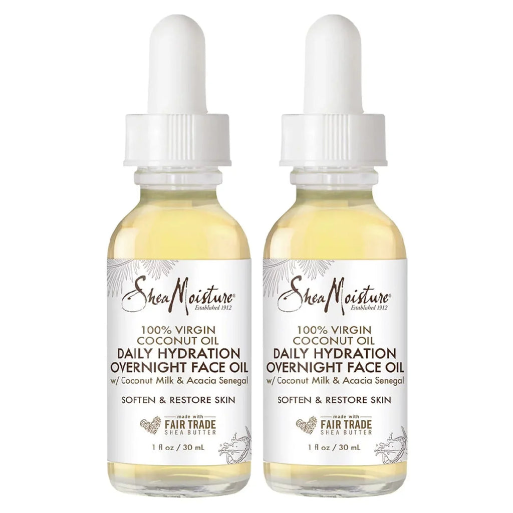 Sheamoisture Coconut Oil For Face - Daily Hydration Overnight Face Oil With Coconut Milk & Acacia Senegal, Argan Oil For Skin, Organic Shea Butter, Hydrating Face Oil, Vitamin E, 1 Oz (Pack Of 2)
