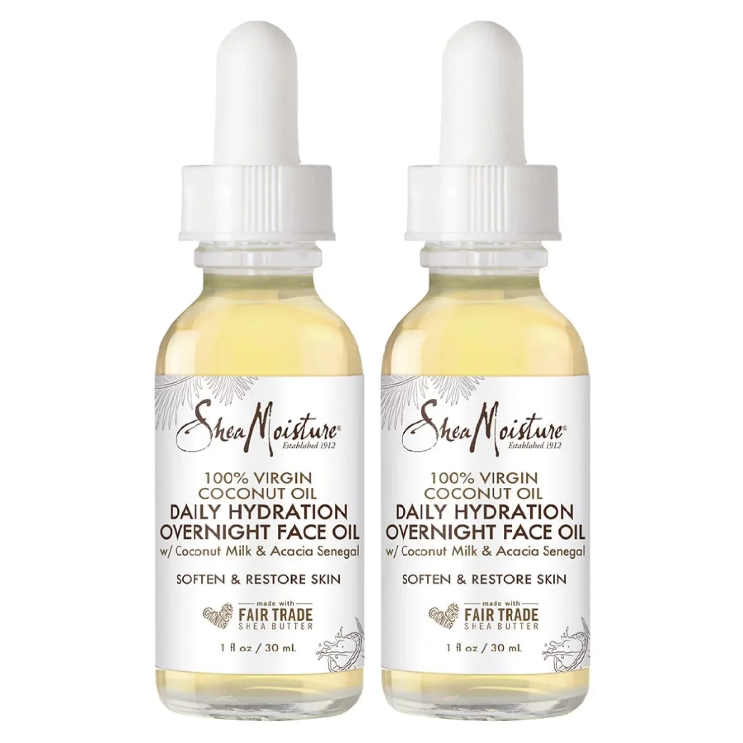 Sheamoisture Coconut Oil For Face - Daily Hydration Overnight Face Oil With Coconut Milk & Acacia Senegal, Argan Oil For Skin, Organic Shea Butter, Hydrating Face Oil, Vitamin E, 1 Oz (Pack Of 2)