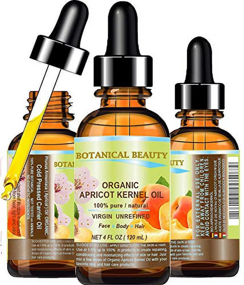 Organic Apricot Kernel Oil Australian 100 % Pure Natural Virgin Unrefined Cold Pressed Carrier Oil 4 Fl. Oz.- 120 Ml For Face, Body, Hair, Lip And Nail Care. Dry Skin, Cracked Hands, Rosacea, Ecz.