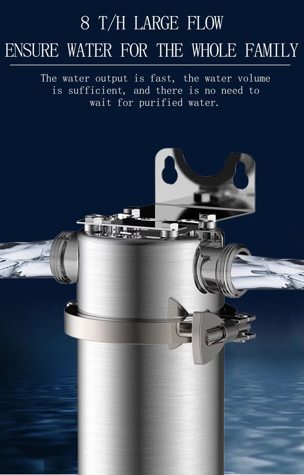 Front Water Filter Housing 10 inch Filter 1 inch  for Whole House Water Purification 304 Stainless Steel 8000L/h