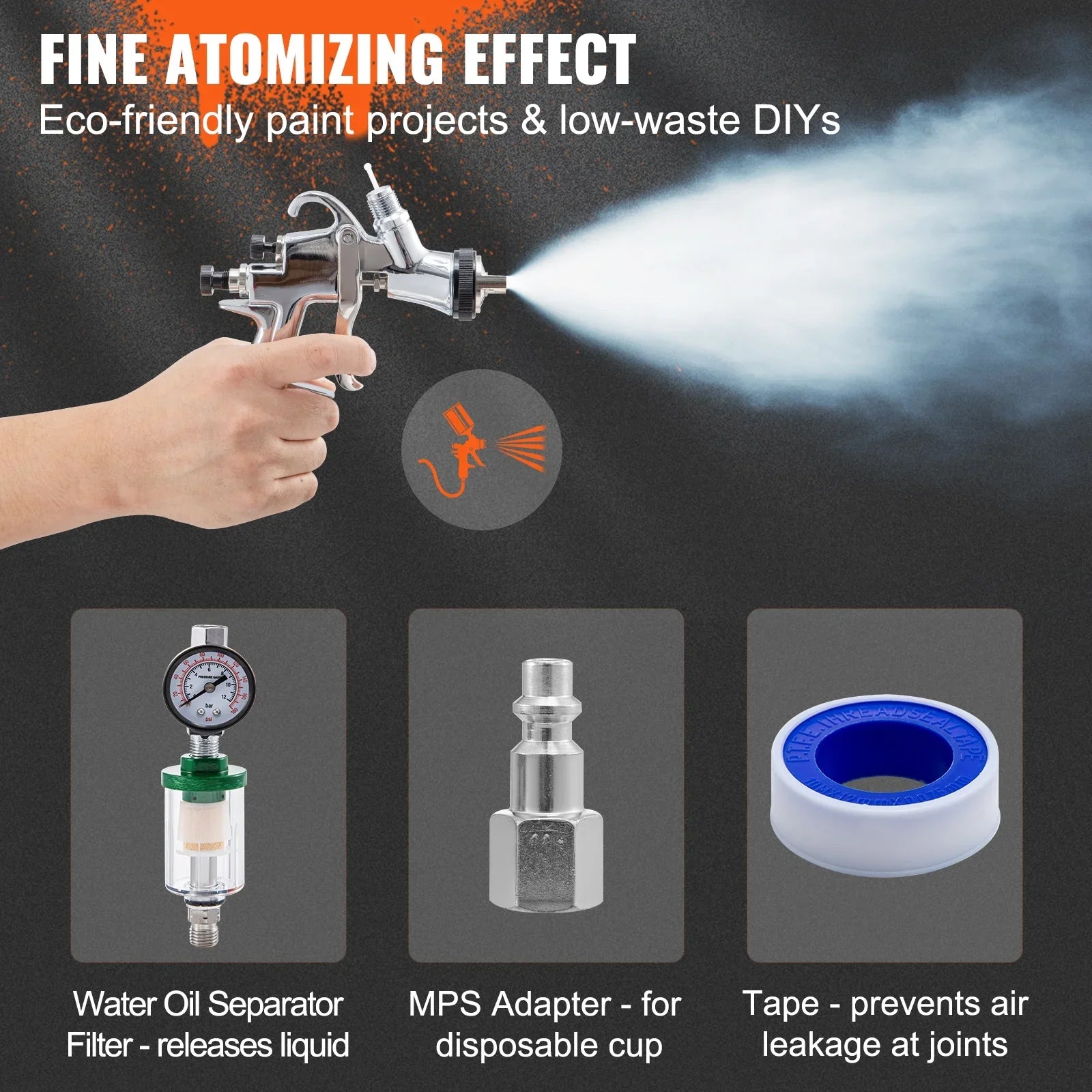 Air Spray Gun Kit Paint Gun Gravity Feed  1.3/1.4/1.8 mm Nozzle