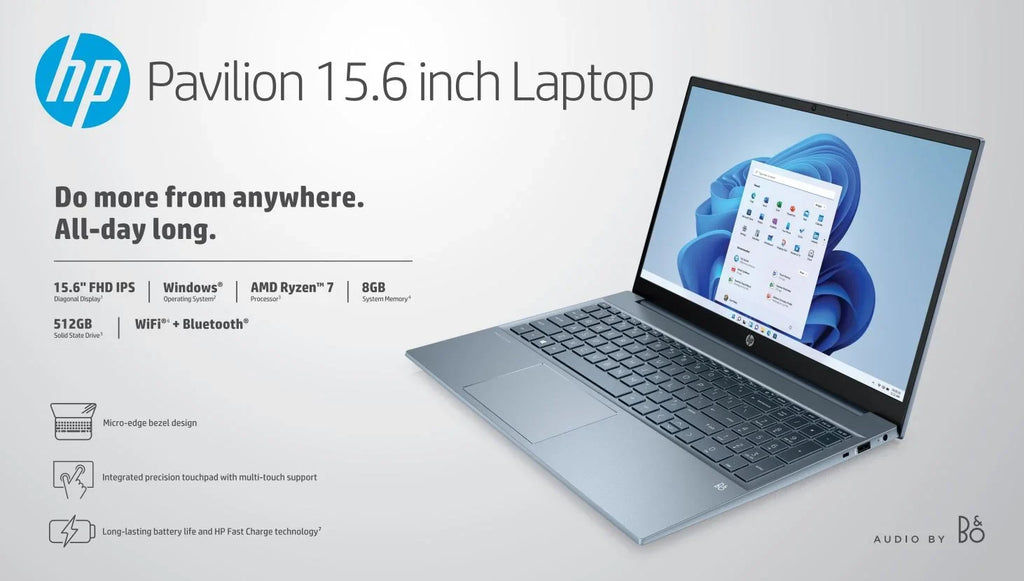 Pavilion 15.6" ,  Ryzen 7-5700U, 8GB , 512GB , Horizon Blue, Windows 11, 15-eh1070wm