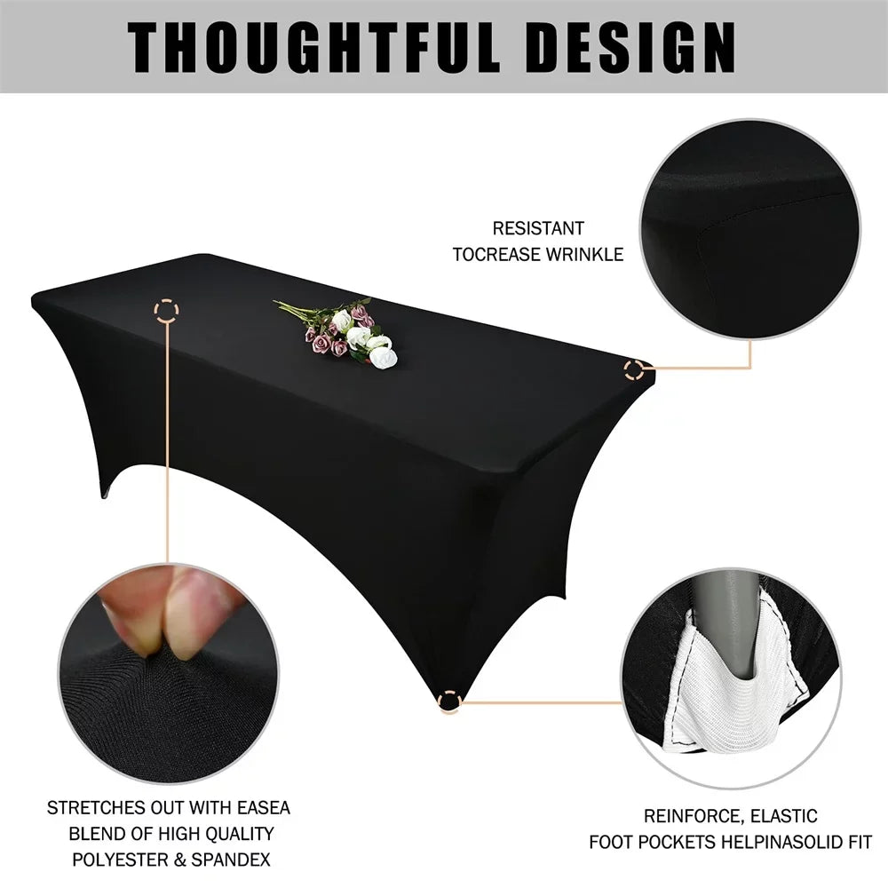 Pesonlook 3 Pcs 6 Ft Stretch Spandex Tablecloth, Rectangular Stretchable Elastic Patio Table Cover, Anti-Wrinkle Tight Fit Washable Table Cover, Cocktail Tablecloth for Wedding, Party(Black)