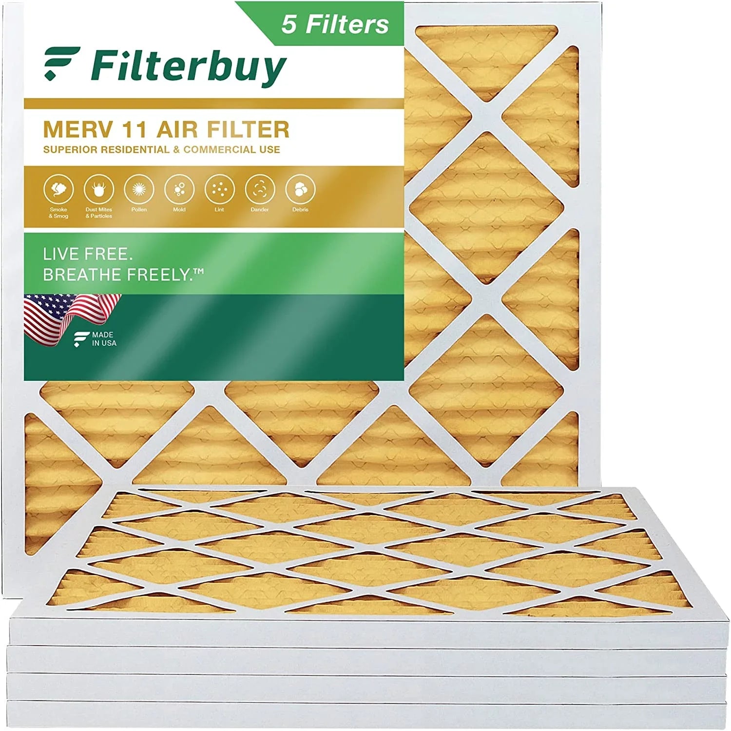 Filterbuy 20x20x1  11 Pleated   Furnace Air Filters (5-Pack)