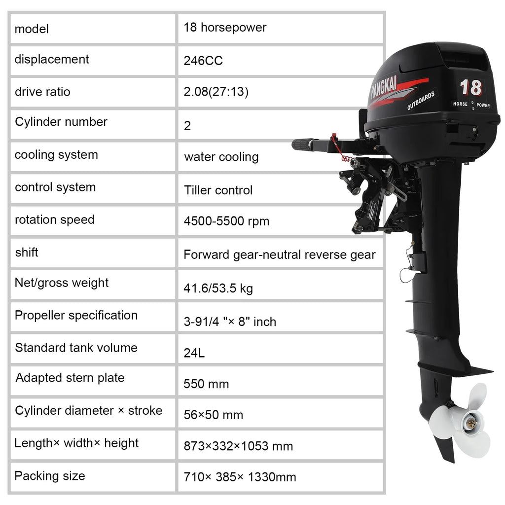 Wuzstar Outboard Motor, 2 Stroke 18  246cc Long Shaft Boat Engine Aluminum Alloy Fishing Boat Motor w/ Water Cooling System