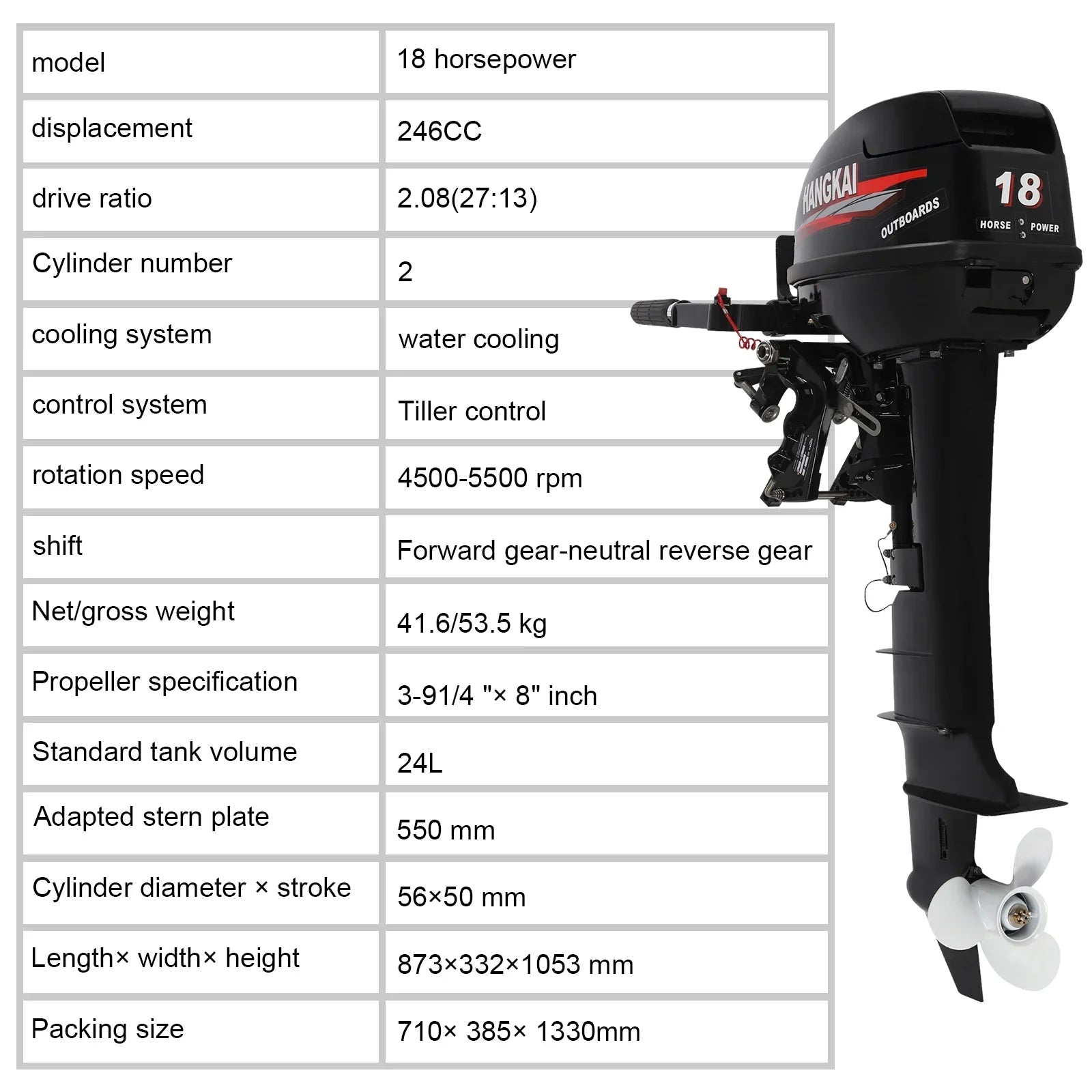 Wuzstar Outboard Motor, 2 Stroke 18  246cc Long Shaft Boat Engine Aluminum Alloy Fishing Boat Motor w/ Water Cooling System