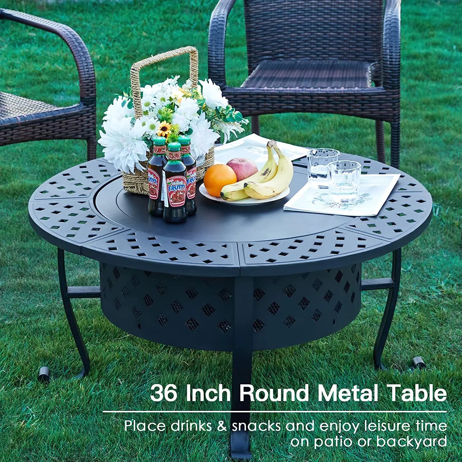 36 Inch Fire Pit with 2 Grill, Outdoor Wood Burning Firepit with Lid, Metal Round Table for Backyard Patio Garden Picnic Camping Bonfire