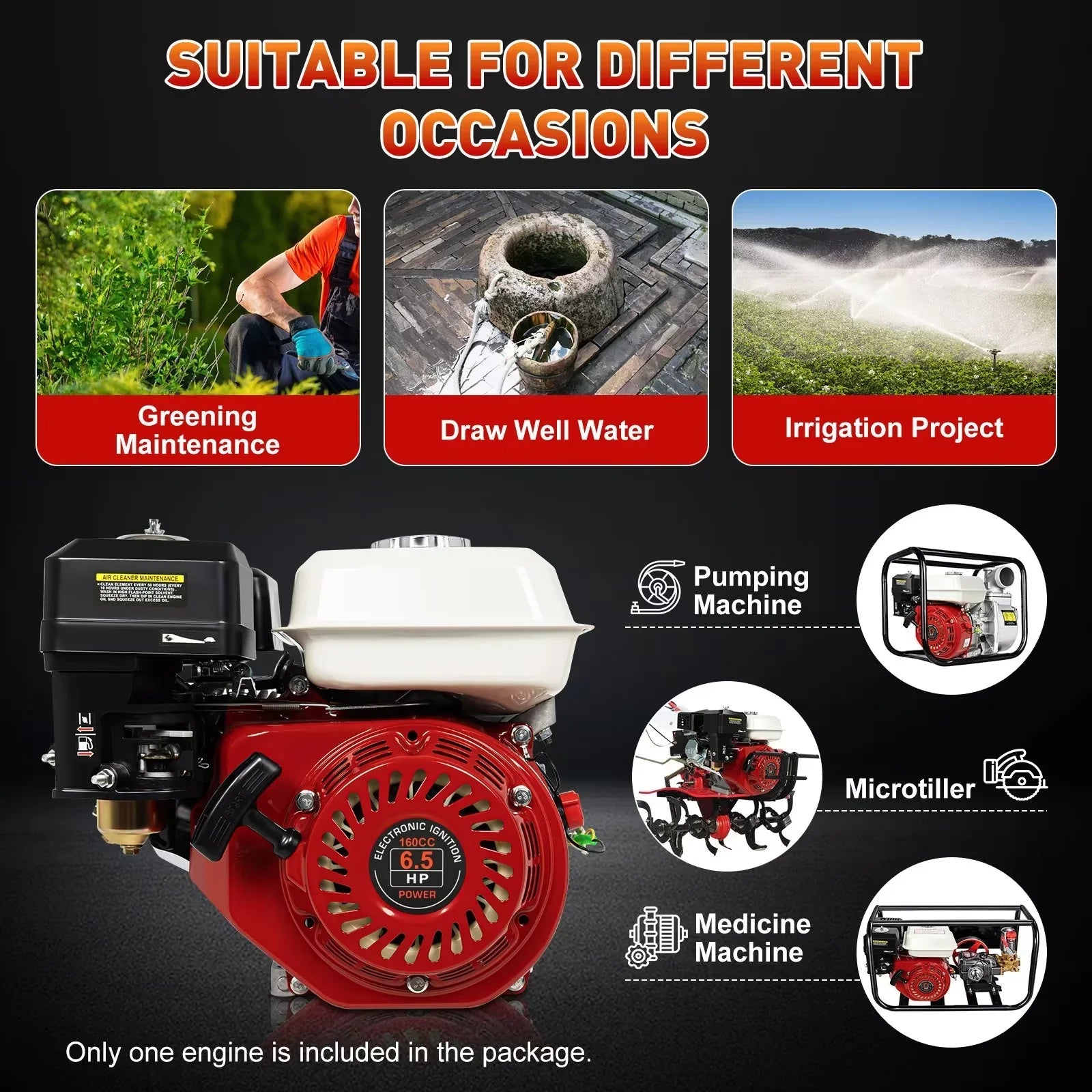 4 Stroke 6.5HP Single Cylinder Gas Engine 160cc Air Cooled For Honda GX160