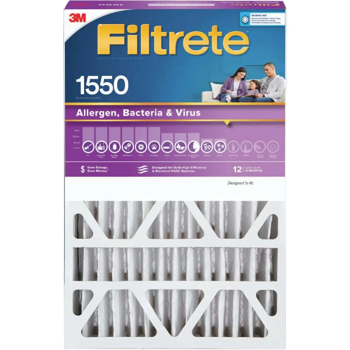 1 , Filtrete 16 In. x 25 In. x 4 In. Allergen, Bacteria & Virus 1550  Deep Pleat Furnace Filter