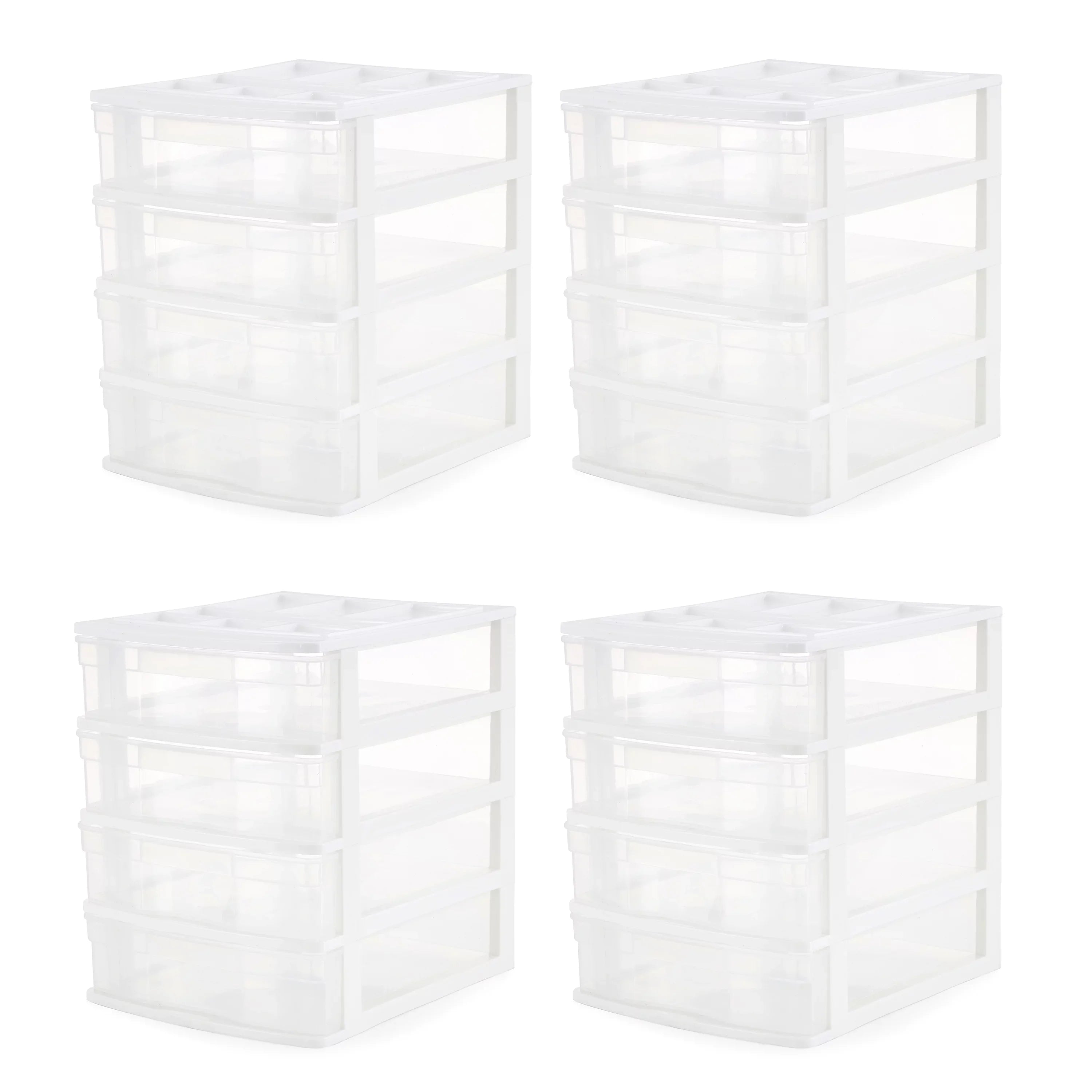 Gracious Living 4 Drawer Desktop Storage w/ Organizer Lid, White (4 Pack)