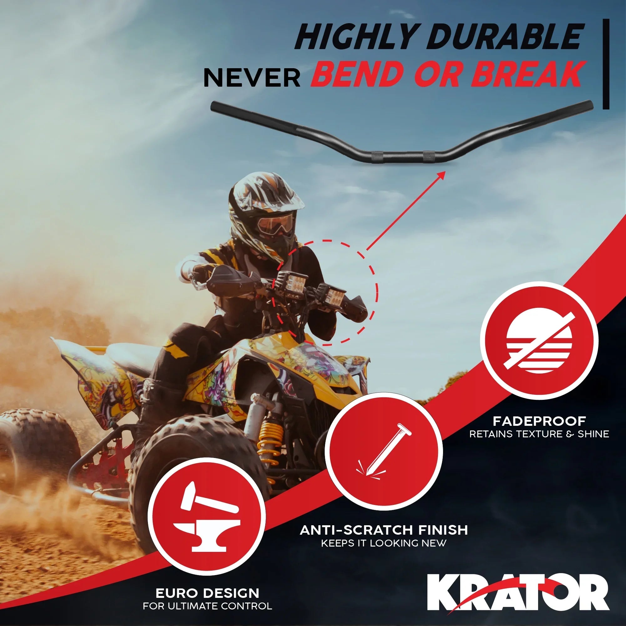 Krator Motorcycle Low-Rise Handlebar 7/8 Inch Compatible with Yamaha Majesty  125 180 200 400