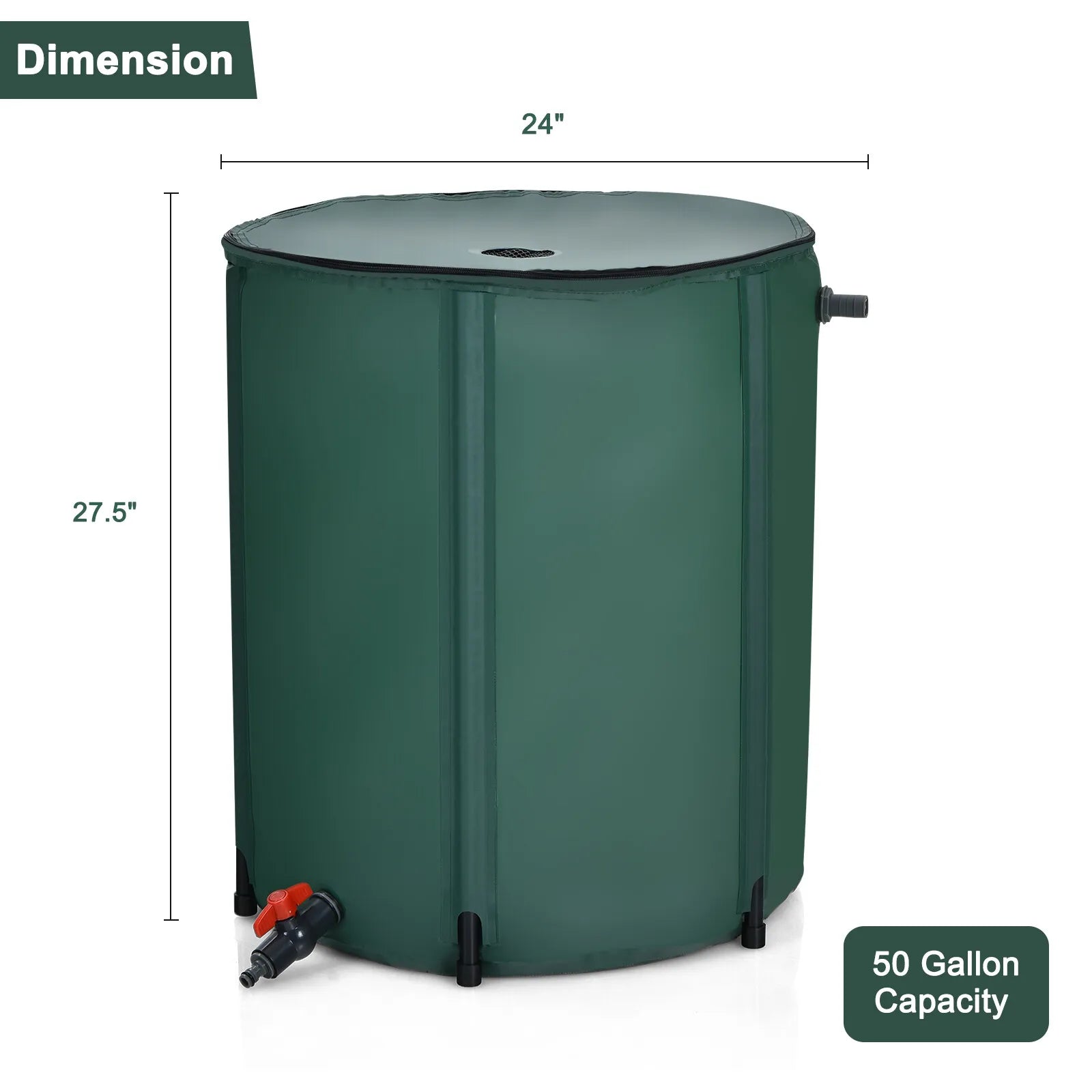 Rain Barrel Water Collector Collapsible Tank W/ Spigot Filter 53 Gallon