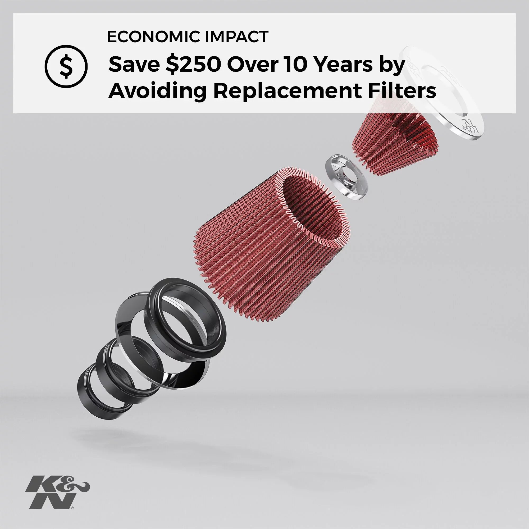 K&N Universal Clamp-On Air Filter: High Performance, Premium, Washable, Replacement Filter: Flange Diameter: 4 In, Filter Height: 6 In, Flange Length: 1.75 In, Shape: Round Tapered, -0850