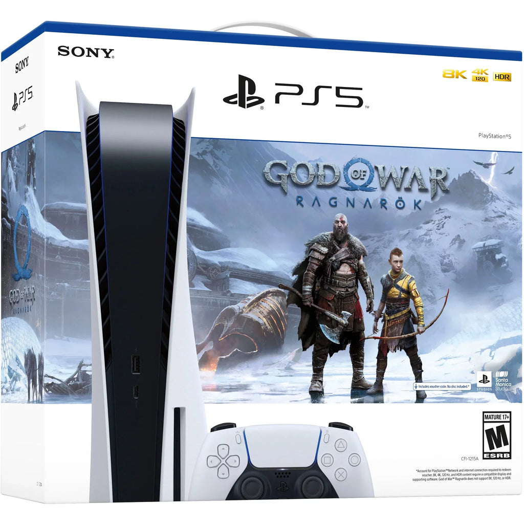 Sony PlayStation_PS5 Video Game Console (Disc Edition) – God of War Ragnarök Bundle –with Extra White Dualsense Controller, Cefesfy