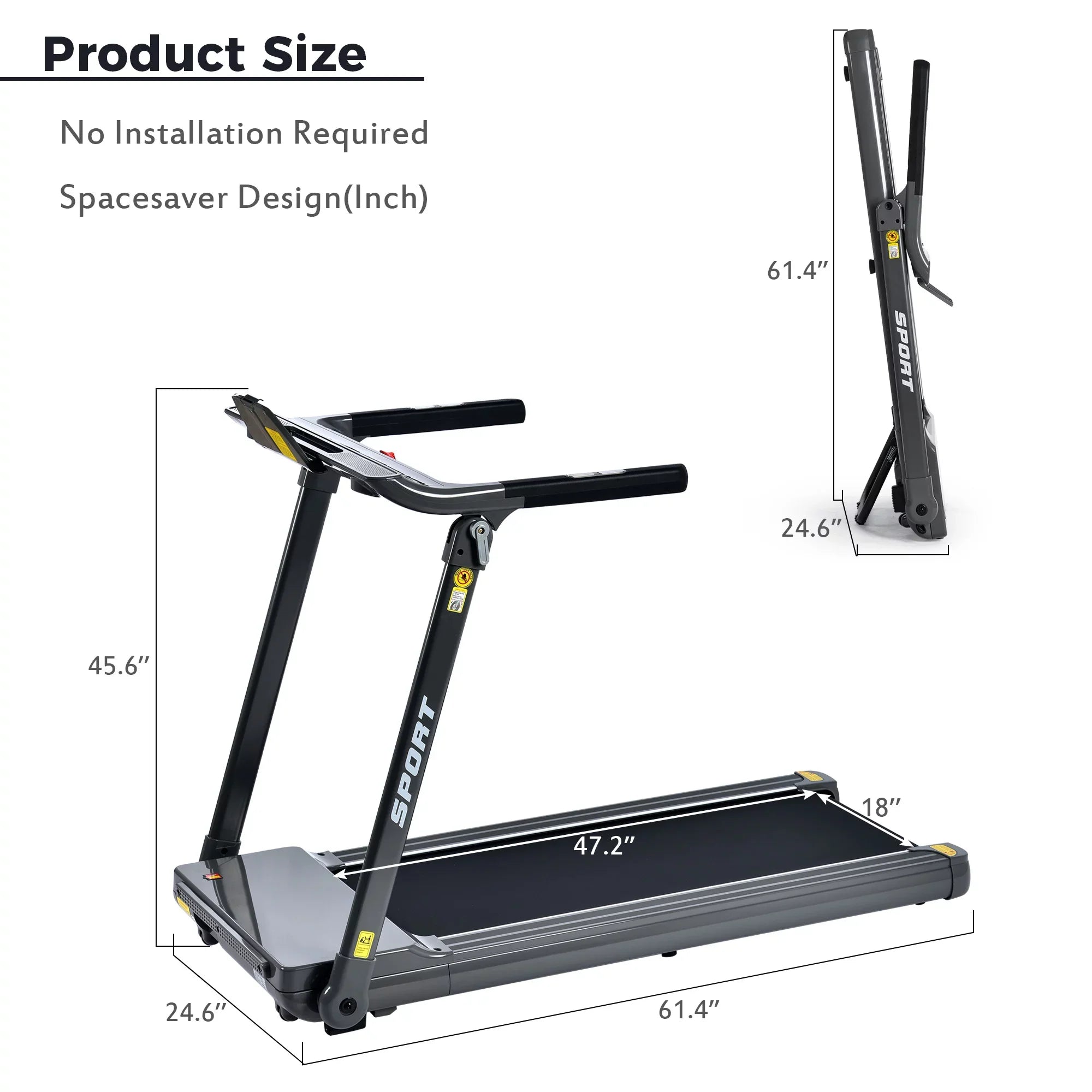Dcenta Folding Electric 3.5HP Treadmill Medium Running Machine Motorised Gym 330lbs；Portable Compact Treadmill Foldable for Home Gym Fitness Workout Jogging Walking,Electric Motorized  14KM/H