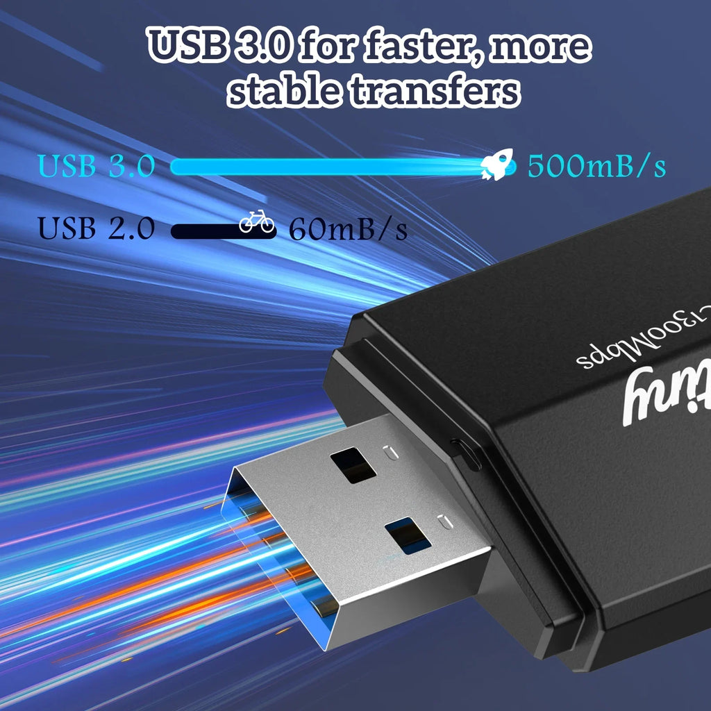 WiFi Adapter, Ortiny 1300Mbps WiFi  Dual Band 5G/2.4G Wireless Network Adapter for Desktop Laptop , Dual Band WiFi Dongle Wireless Adapter for Supports Windows 11/10/8/7, Mac  10.9-10.15