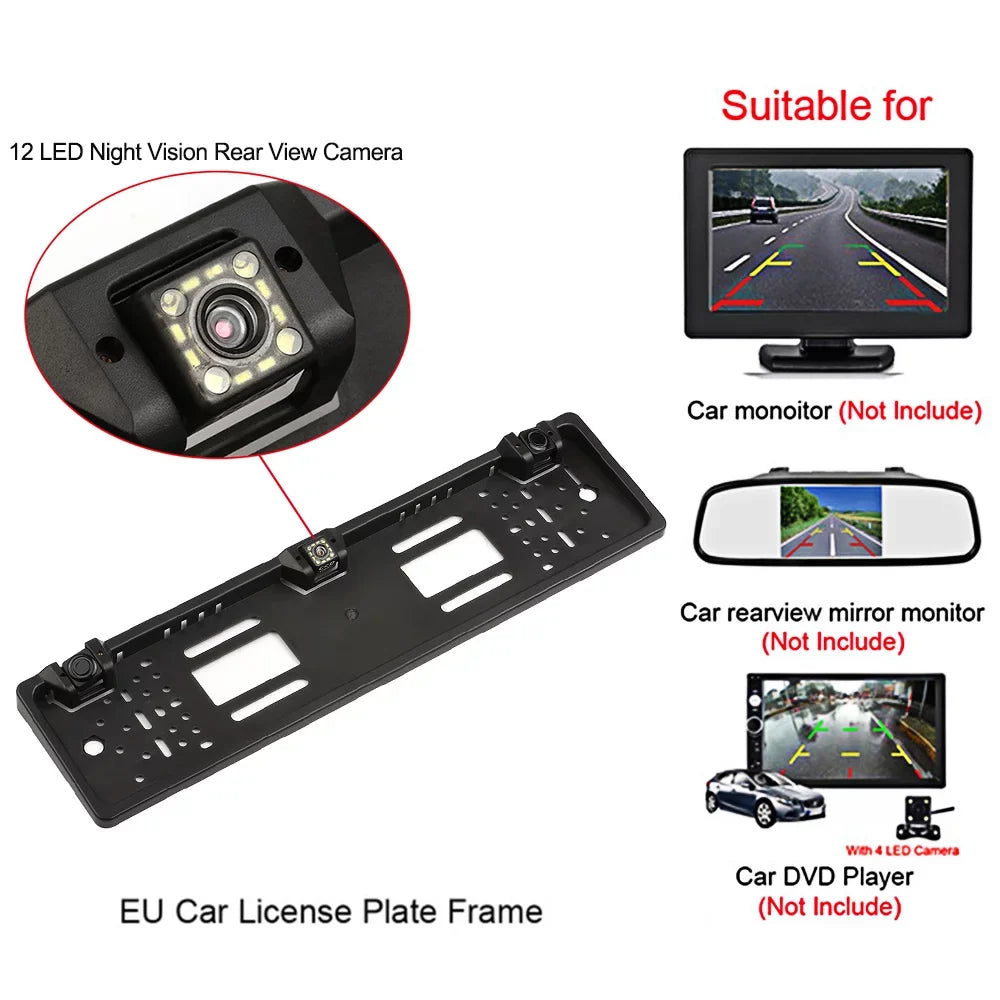 European License Plate Frame Backup Camera 12  Rear View Camera with Reversing System Parking Sensor