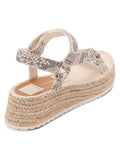 Womens Beige Snakeskin 1" Platform Stitch Detailing Ankle Strap Mano Round Toe Wedge Leather Espadrille Shoes 9.5
