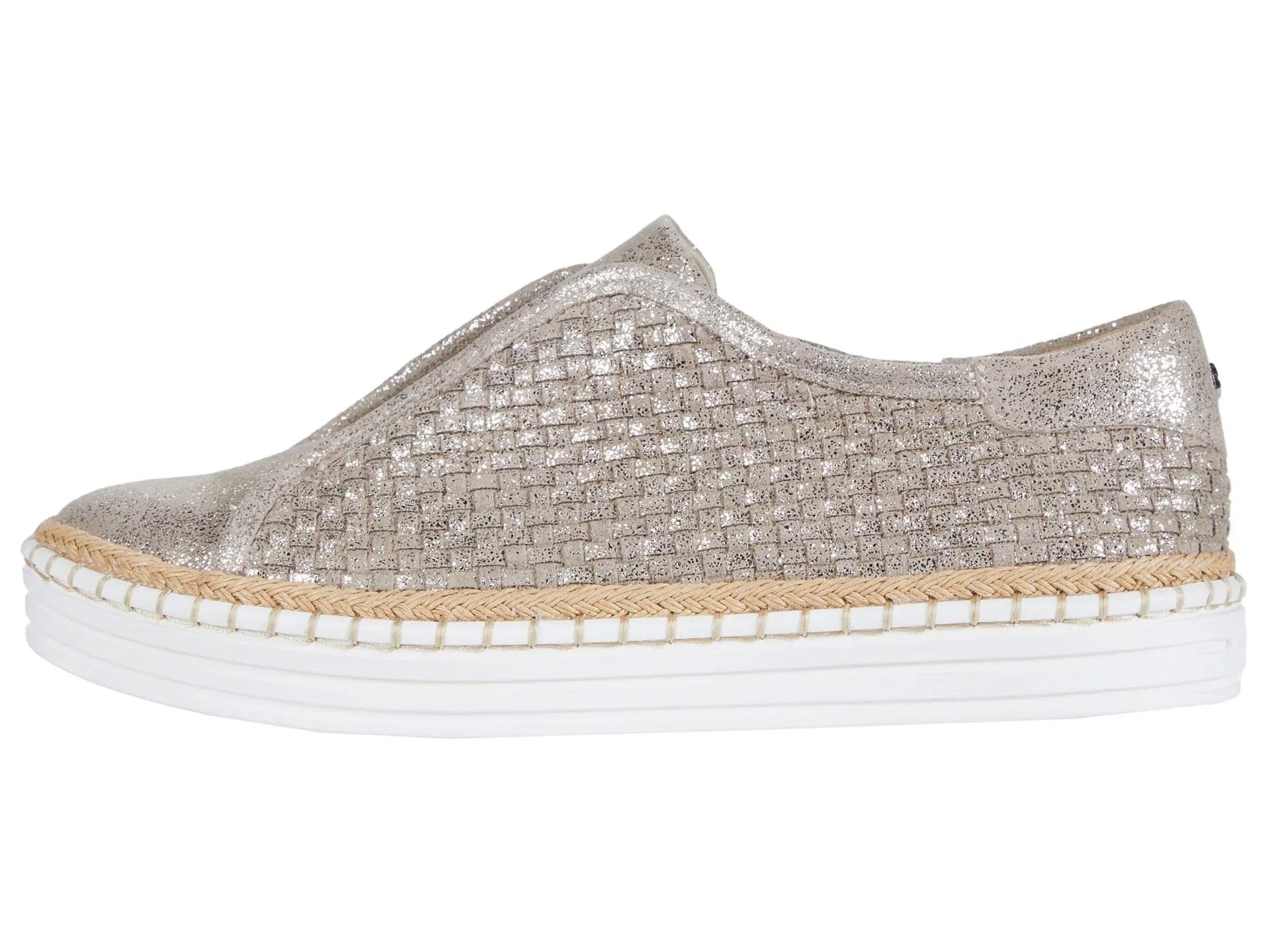 J  Womens Gold Padded Logo Hardware Woven Goring Kayla Round Toe Platform Slip On Leather Sneakers Shoes 10 M