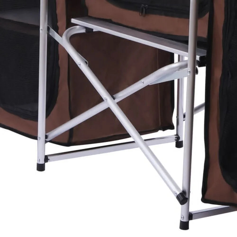Folding Camping Kitchen Table Picnic Cabinet Table Portable Cooking Storage Rack