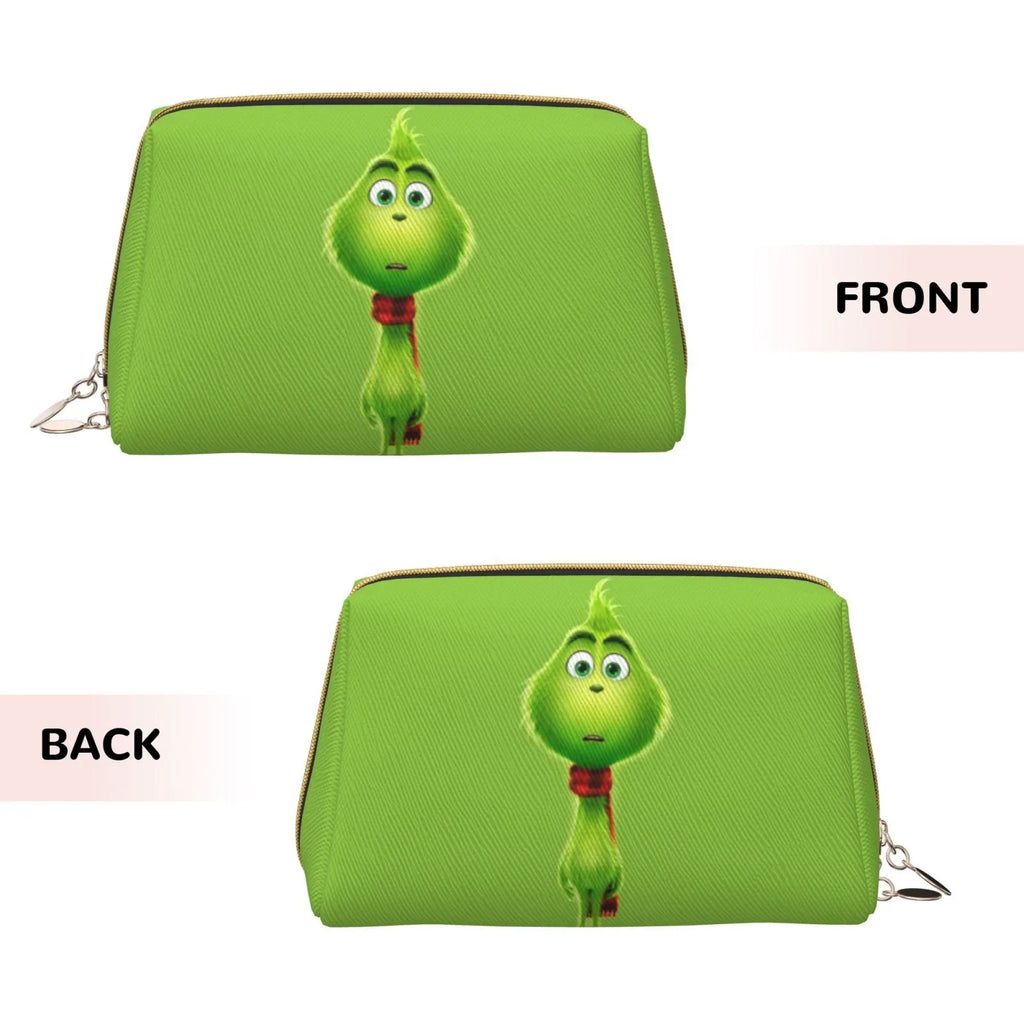 Cartoon Grinch Cosmetic Bag Makeup Organizer Leather Portable Pouch Gift Travel Toiletry Bag Storage Purse