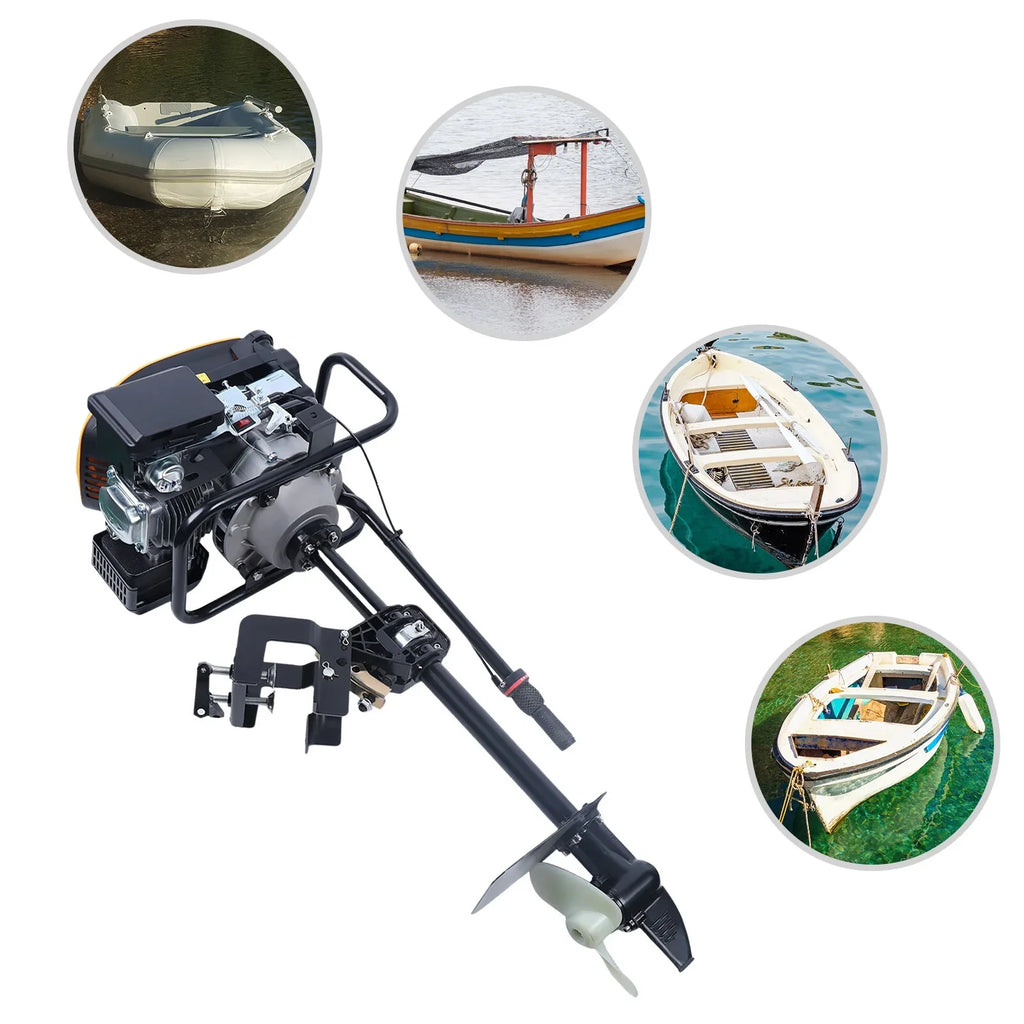 4 Stroke 4.3KW Outboard Engine,225CC Air Cooling System Outboard Boat Motor Heavy Duty Outboard Motor Propeller Boat Engine