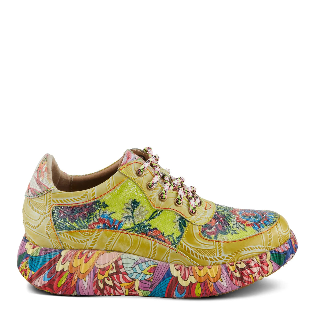 Spring Step L'Artiste Women's  Multicolored Fashion Sneakers | Unique Energetic Patterns Lime Green Multi  38 /  7.5-8
