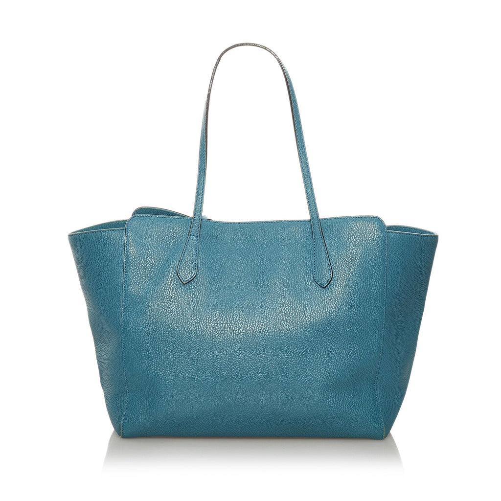 Pre-Owned Authenticated Gucci Medium Swing Tote Bag Calf Leather Blue Women (Good)
