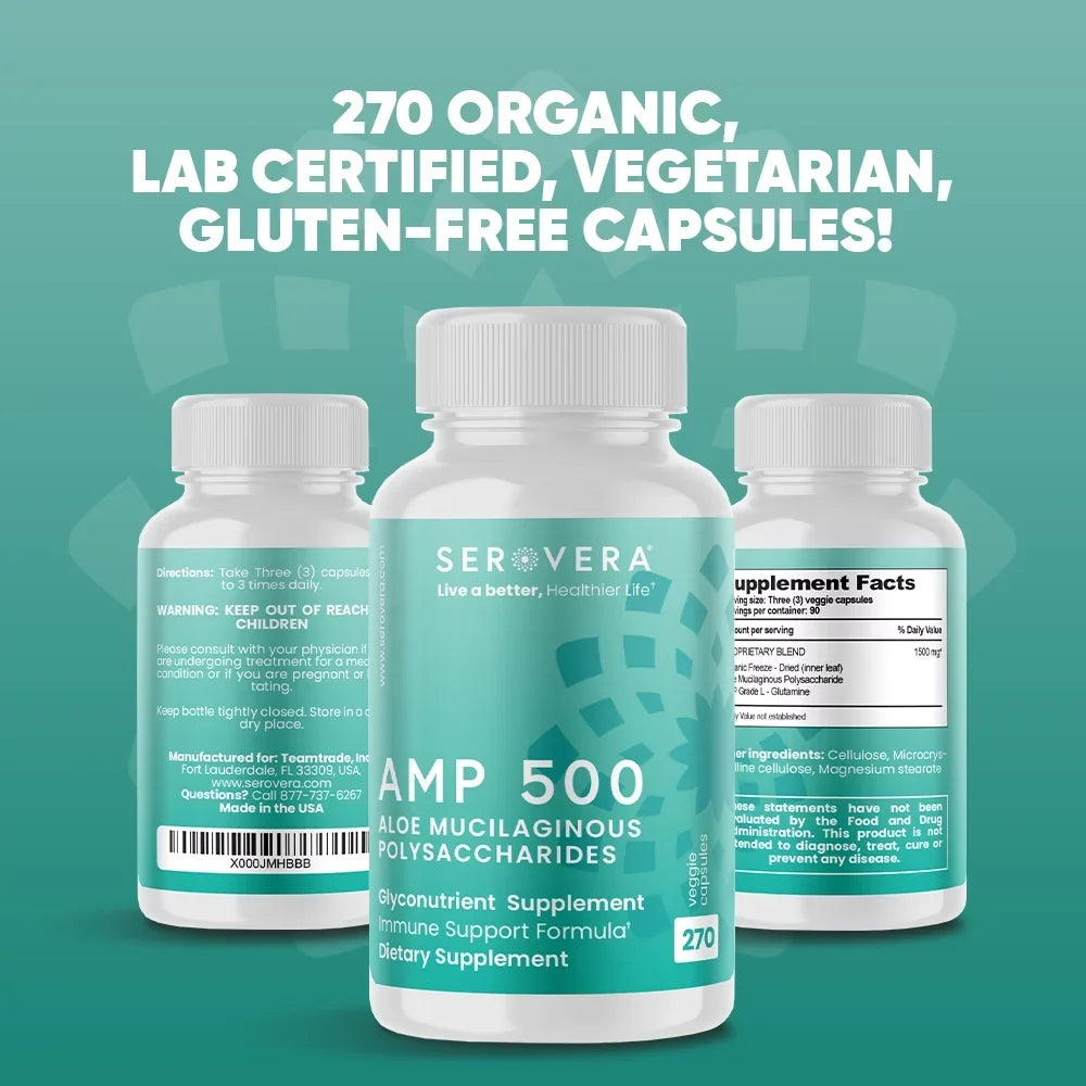 Serovera  500-Immune Support Supplement for Colon Health-Immune System Modulator with L-Glutamine-270 Veggie Caps-Gluten Free- Up to 3 Months Supply