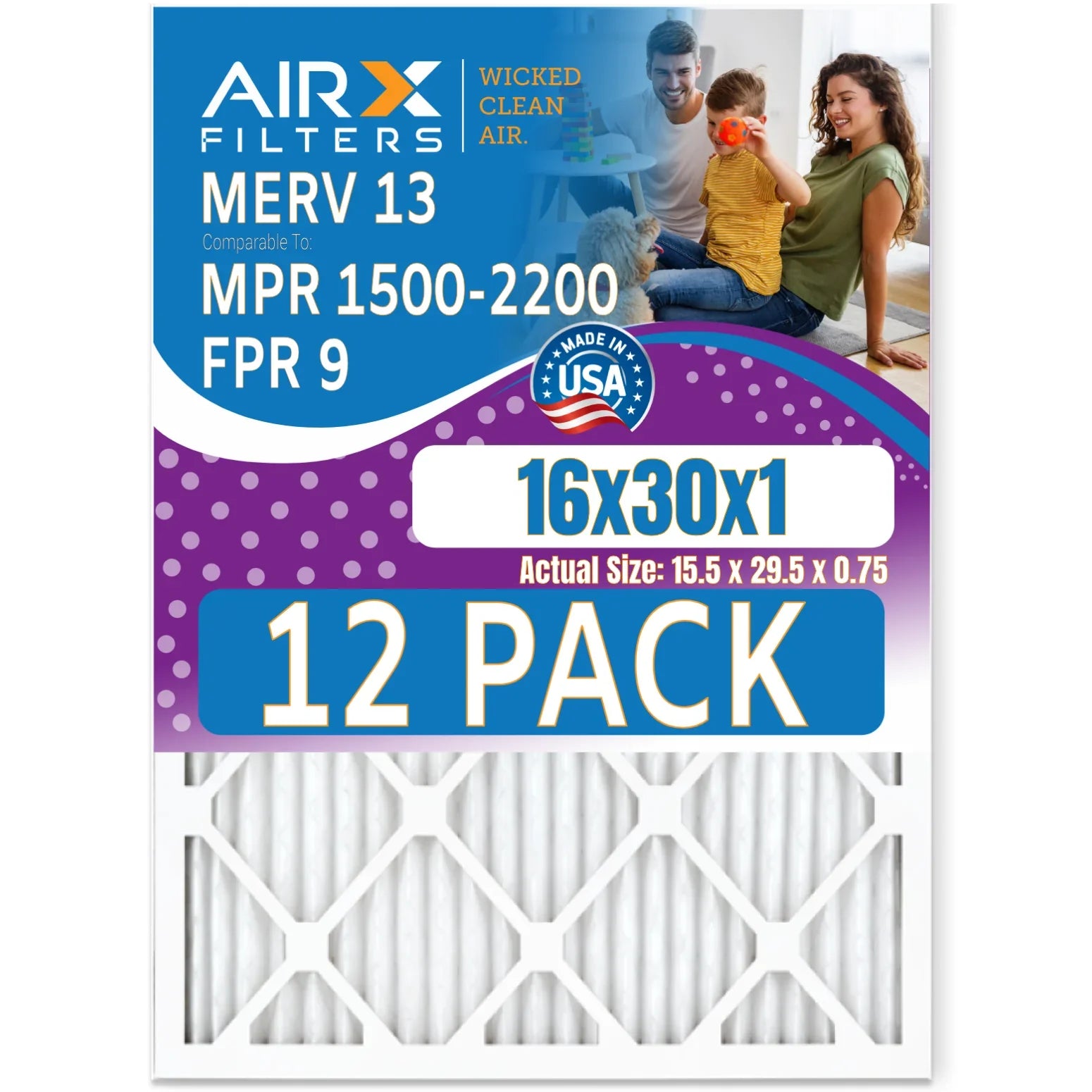 16x30x1 Air Filter  13 Rating, 12 Pack of Furnace Filters Comparable to  1500 - 2200 &  9 - Made in  by     .