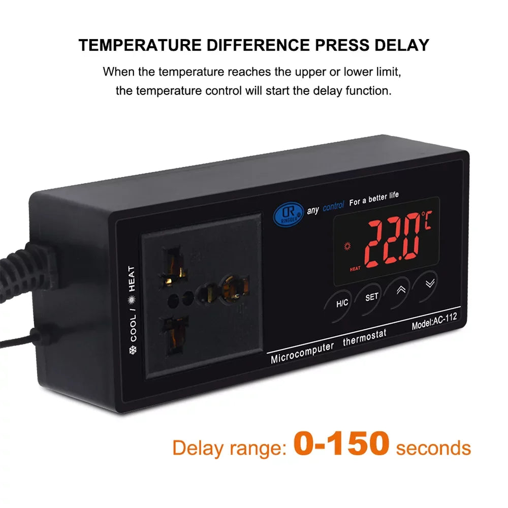 Lepmerk Digital Temperature Controller Thermostat Outlet Reptile Thermostat Controlled with Heating & Cooling Mode for Chest Freezer Home Brewing Green House Incubation Reptiles -40℃~110℃ Plug